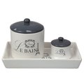 Hds Trading Le Bain Paris 2 Piece Ceramic Canister Set with Coordinating Ceramic Vanity Tray, White ZOR95897